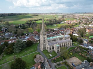St Marys Church Saffron Walden Essex UK drone Aerial