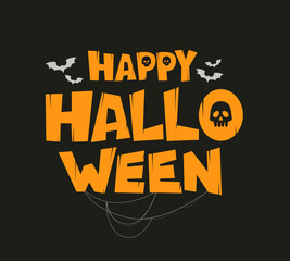 Happy Halloween vector stylized orange letters on black background. Holiday illustration for Halloween day.