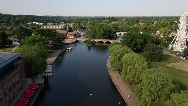 Generic aerial view over the river in Stratford-Upon-Avon