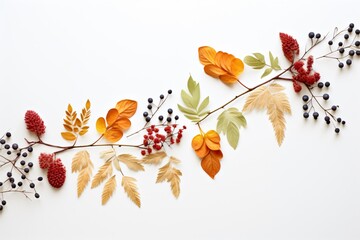 Autumn composition. Dried leaves flowers rowan berries, Thanksgiving Day background, Generative AI