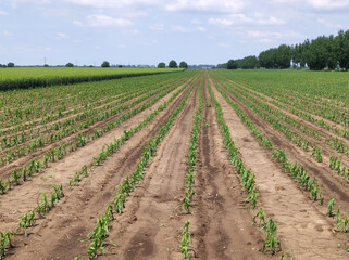 Fototapeta na wymiar corn and wheat field damaged by the hail 
