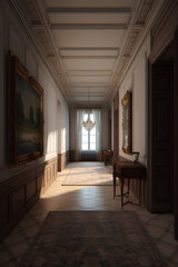 Classic style hallway interior in luxury house.