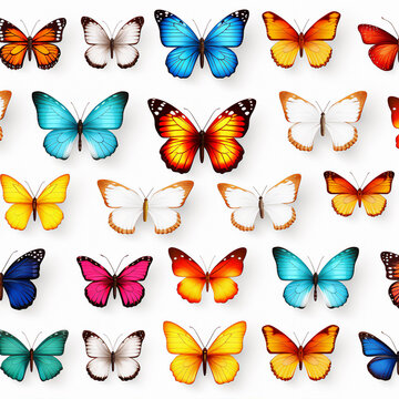 butterflies pattern isolated on white, create using generative AI tools