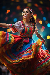 Dancing girl in Mexican traditional clothing 3