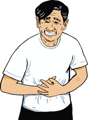 Cartoon elderly holding stomach in pain