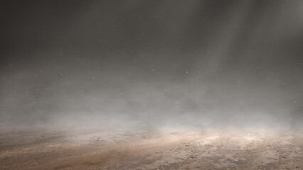 Closeup view of ground with mist