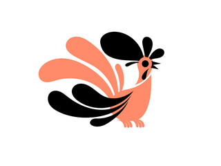 Playful and Colorful Stylized Rooster Illustration - Vibrant and Eye-catching Artwork of a Whimsical Rooster with Intricate Details - Perfect for Design, Crafts, and Decor.