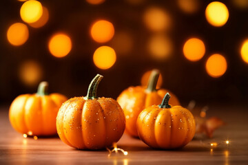 Fototapeta na wymiar Autumn pumpkins for Halloween, bokeh