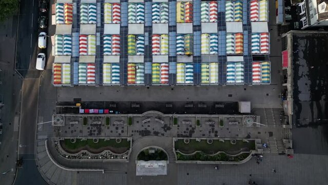 Aerial view of Norwich market and town centre in England