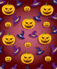 Modern painted halloween pumpkin seamless pattern illustration. Fall season harvest vegetable background print for october holiday celebration or thanksgiving event. Decorative hand drawn texture art.