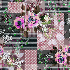 Allover multi motif flowers ornament Seamless pattern with watercolor flowers pink roses, repeat floral texture, vintage background hand drawing. Perfectly for wrapping paper, wallpaper fabric print