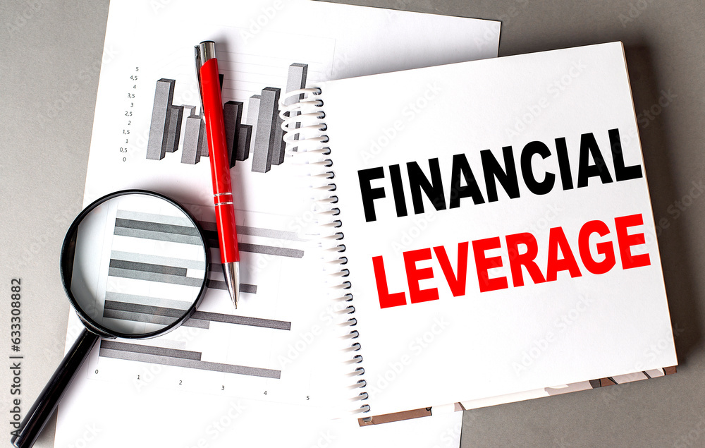 Aufkleber financial leverage text written on notebook with chart