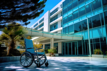 Wheelchair Amidst Modern Hospital Architecture