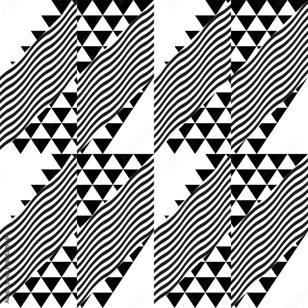 Poster Modern abstract geometric contemporary vector seamless diagonal pattern with simple elements and shapes. Graphic black and white minimalist background.