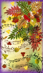 Autumn seasonal music card, vector illustration