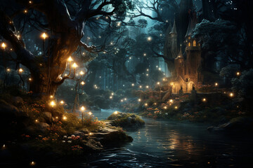 Enchanted Forest with Twinkling Lights