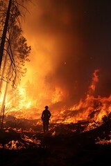 Fototapeta na wymiar Firefighter in a forest on fire. Climate change. Social issues. 