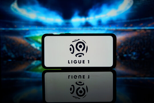 France Football league Ligue 1 logo on screen