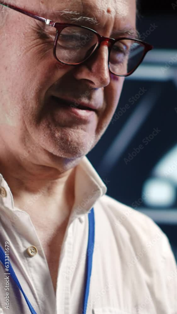 Aufkleber vertical video dilligent professional navigating network of server infrastructure in industrial hub.