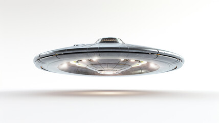 UFO on a white background.Realistic Unidentified flying object. Cover design, screensavers.