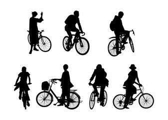 Fototapeta premium Vector design set people with bike silhouette