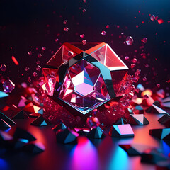 Abstract 3d polygon shaped futuristic dark background. Generative AI