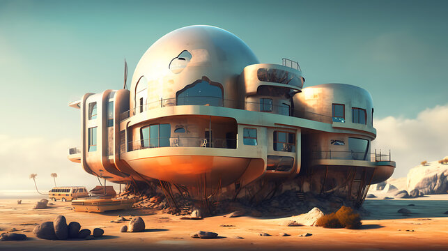 3D rendering picture of sci-fi outdoor fantasy building AI generated pictures