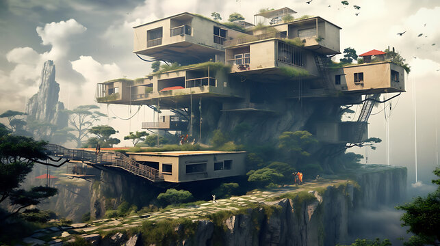 3D rendering picture of sci-fi outdoor fantasy building AI generated pictures