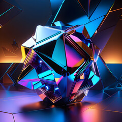 Abstract 3d polygon shaped futuristic dark background. Generative AI
