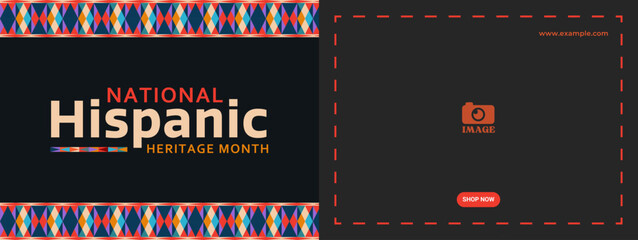 Naklejka premium Hispanic heritage month. Abstract pattern ornament banner design, colorful style with text, geometry