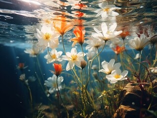 Fototapeta na wymiar Abstract floral background bouquet underwater. Generative ai