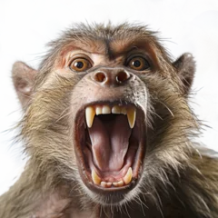 Foto op Plexiglas anti-reflex Ferocious bared-fanged monkey isolated background PNG. Generative AI. © prasong.