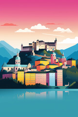 Obraz premium Illustration of beautiful view of Salzburg, Austria