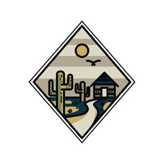 Badges and emblem cactus desert and house for adventure graphic illustration vector art t-shirt design