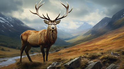 Monarch Of The Glen on the mountain. Generative AI