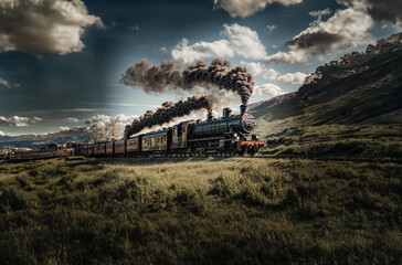 Vintage steam train passing by