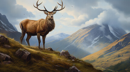 Monarch Of The Glen on the mountain. Generative AI