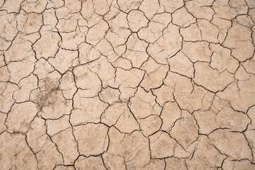 cracked and dry land of a lagoon Laguna Larga de Villacañas in Spain, dried due to the drought.