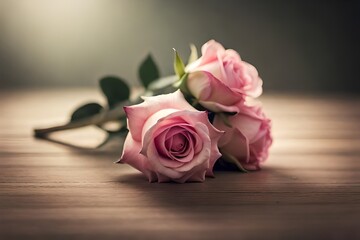 pink rose on wooden background