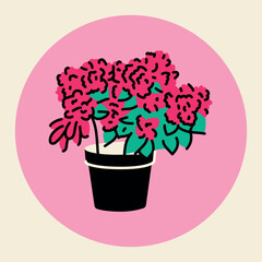Azalea houseplant color element. Indoor decorative plant. Digital illustration for web page, mobile app, promo.