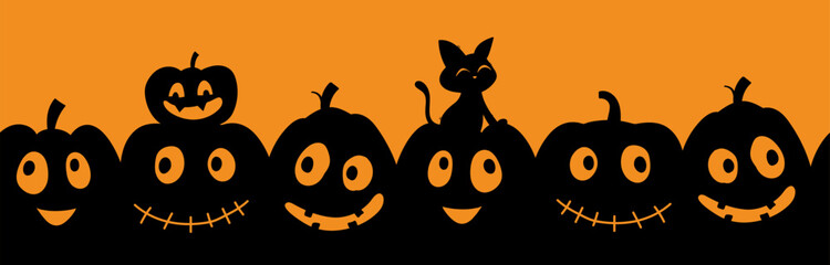 Fototapeta premium Fun hand drawn Halloween seamless pattern with pumpkins and decoration - great for textiles, banners, wallpapers, wrapping - vector design