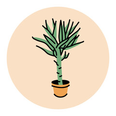 Yucca palm houseplant color element. Indoor decorative plant. Digital illustration for web page, mobile app, promo.