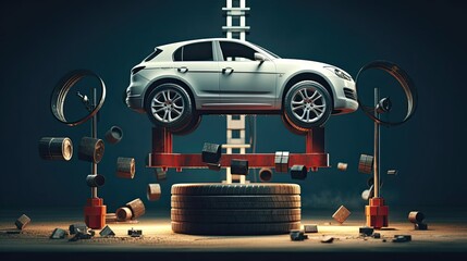 Car, as automotive professionals ensure the electrical system's reliability by carefully evaluating the battery's health and promptly swapping it if necessary. Generated by AI. - obrazy, fototapety, plakaty