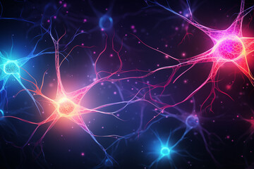 Neural network illustration with vibrant pathways, neuron  