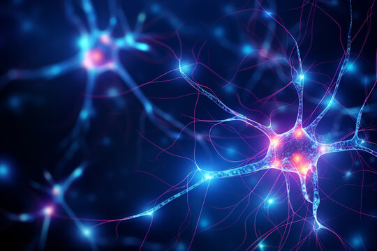 Neural network illustration with vibrant pathways, neuron  