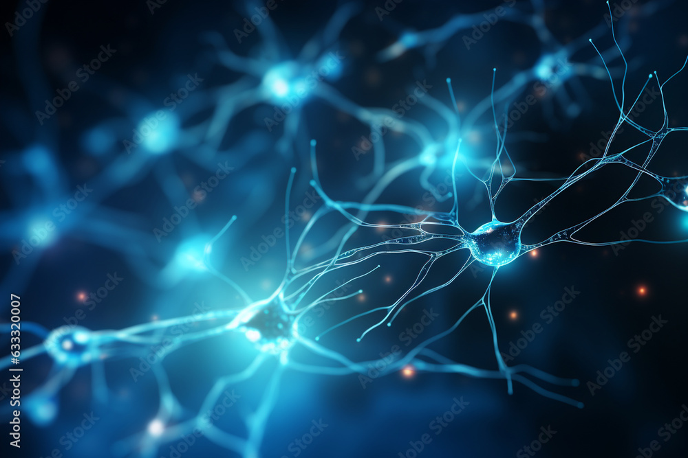 Poster neuron in a futuristic digital world, neuron generative ai