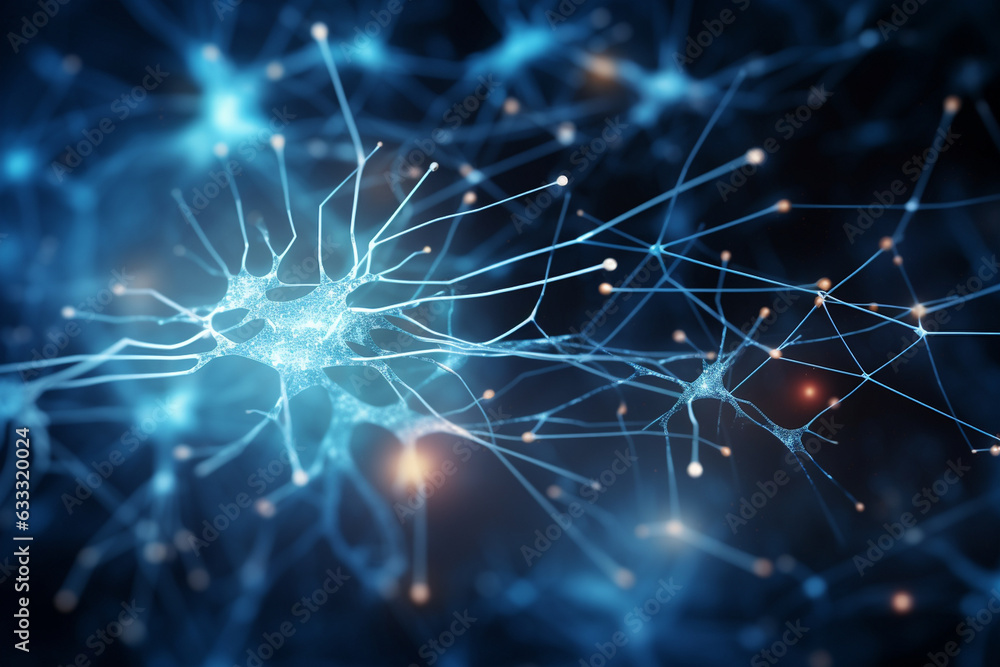 Poster neuron in a futuristic digital world, neuron generative ai