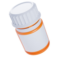 Plastic orange pill bottle with blank label. Isolated on a transparent background