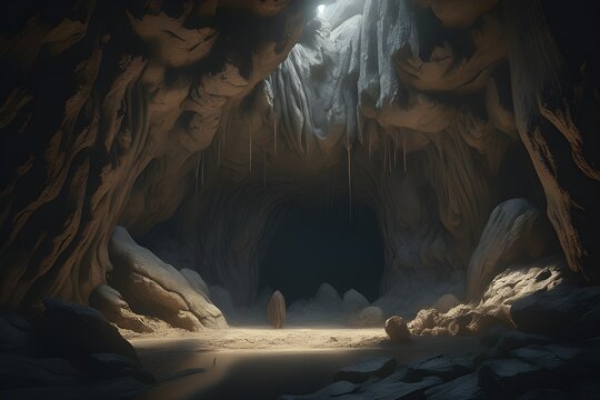 Natural cave in dark landscape