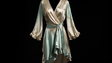 Elegance and sophistication in an opulent silk robe paired with a matching chemise, a luxurious ensemble that exudes grace and allure. Generated by AI.